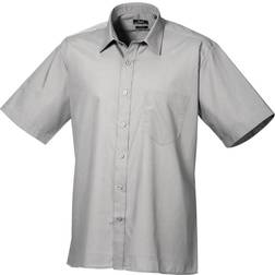 Premier Short Sleeve Formal Poplin Plain Shirt - Silver