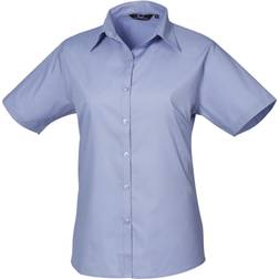 Premier Women's Short Sleeve Poplin Blouse - Mid Blue