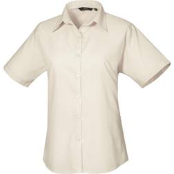 Premier Women's Short Sleeve Poplin Blouse - Natural