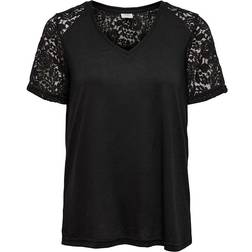 JDY Stinne Lace Short Sleeve T-shirt - Black