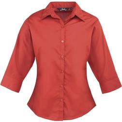 Premier Women's Poplin Three-Quarter Sleeve Blouse - Red