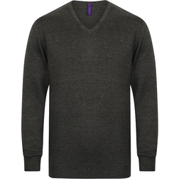 Henbury 12 Gauge Fine Knit V-Neck Jumper - Grey Marl