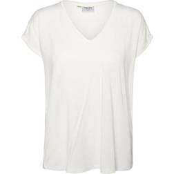 Vero Moda Ava V-Neck Top With Short Sleeved - White/Snow White