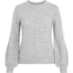 Pieces Balloon Sleeved Knitted Pullover - Light Grey Melange