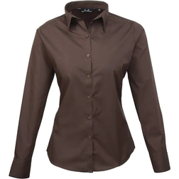 Premier Women's Long Sleeve Poplin Blouse - Brown