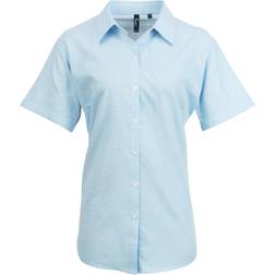 Premier Women's Short Sleeve Signature Oxford Blouse - Light Blue