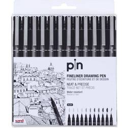 Uni Pin Fineliner Drawing Pen Black 12 Pack