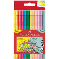 Faber-Castell Grip Felt Tip Pen Neon + Pastel Cardboard Wallet of 10