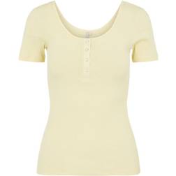 Pieces Kitte Ribbed Short Sleeved Top - Pale Banana