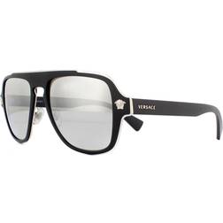 Versace Medusa Charm Sunglasses - Black/Light Grey Mirror/Silver