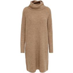 Only Robe en Maille Col Bénitier Manches 3/4 Au-dessus du Genou - Marron