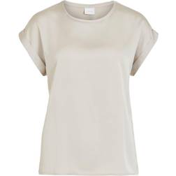 Vila Satin Look Short Sleeved Top - Beige/Dove
