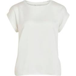 Vila Satin Look Short Sleeved Top - White/Snow White