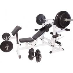 Gorilla Sports Banc de musculation universel Blanc GS005 avec supports et set d'haltères 97,5 KG Noir