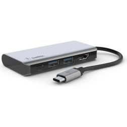 Belkin AVC006btSGY USB C - 2xUSB A 3.0/HDMI 1.4/USB C 100W Multiport Adapter M-F 0.1m