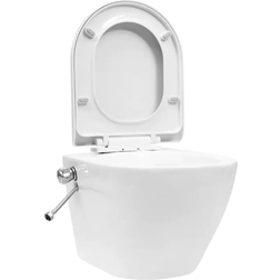 vidaXL Seinäkiinnitettävä reunaton WC/bidee keramiikka valkoinen