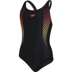 Speedo Girl's Plastisol Placement Muscleback Swimsuit - Black/Lemon