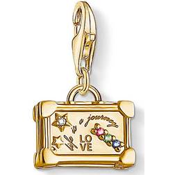 Vintage Suitcase Charm Pendant - Gold/Multicolour