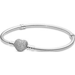 Pandora Moments Sparkling Heart Clasp Snake Chain Bracelet - Silver/Transparent