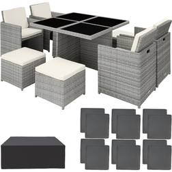 tectake Manhattan - Light Grey Patio Dining Set, 1 Table incl. 4 Chairs