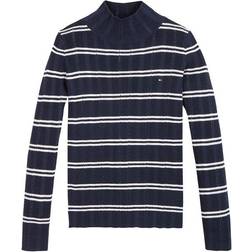 Tommy Hilfiger Horizontal Stripe Turtle Neck Jumper - White/Twilight Navy (KG0KG05522)