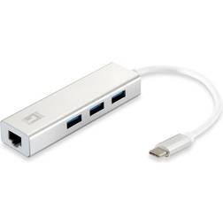 LevelOne LevelOne USB C-3USB A/RJ45 M-F Adapter 3m