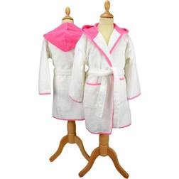 A&R Towels Kid's Hooded Bathrobe - White/Pink