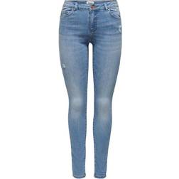 Only Wauw Life Mid Destroyed Skinny Fit Jeans - Blue/Light Medium Blue Denim