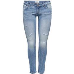 Only Coral Slim Destroy Skinny Fit Jeans - Blue/Medium Blue Denim