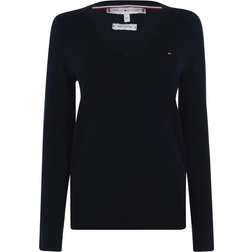 Tommy Hilfiger Jersey con cuello de pico de punto fino - Azul