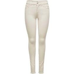 Only Blush Life Mid Waist Skinny Ankle Jeans - Ecru