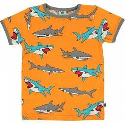 Småfolk Short-sleeved T-shirts - Orange with Shark Print