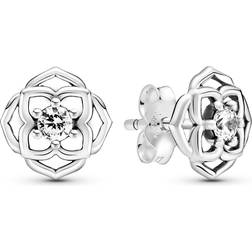 Pandora Rose Petals Stud Earrings - Silver/Transparent