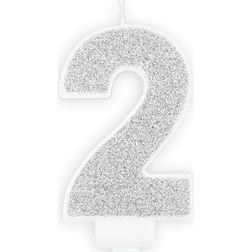 PartyDeco Decor Birthday Candle Number 2 Silver