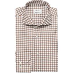 Stenströms Slimline Gingham Cut Away Shirt - Light Brown