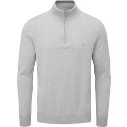 Oscar Jacobson Waldorf Pin Cotton Zip Neck Sweater - Light Grey