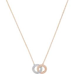 Swarovski Dextera Clear Crystals And Rose Gold Tone Plated Intertwined Circles Necklace 5414999 For Women