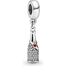 Pandora Sparkling Wine Bottle Dangle Charm - Silver/Red/Transparent