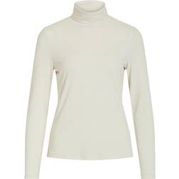 Vila Solitta Rib Roll Neck Top - Beige Yellow /Birch