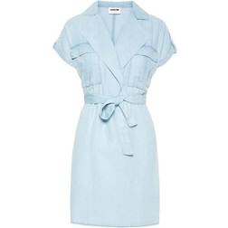 Noisy May Vera Short Sleeved Shirt Dress - Light Blue Denim