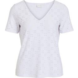 Vila Tressy Detail V-Neck S/S Top - White/Optical Snow