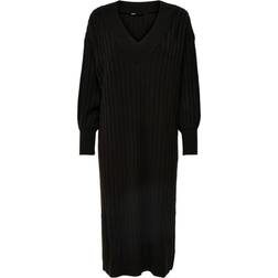 Only Robe en Maille Col en V Manches Longues Au-dessus Du Genou Noir