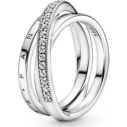 Pandora Crossover Pavé Triple Band Ring - Silver/Transparent