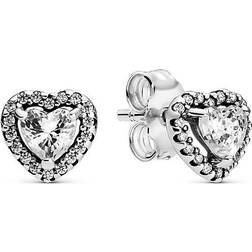 Pandora Raised Hearts Stud Earrings - Silver/Transparent