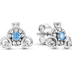 Pandora Disney Cinderella Pumpkin Carriage Earrings - Silver/Blue/Transparent