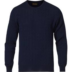 Stenströms Merino Cable Crew Neck Sweaters - Navy