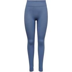 Only High Waist Rib Training Tights Women - Blue/Bijou Blue