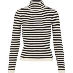 Pieces Knitted Pullover - Black/Stripes with Birch Stripes