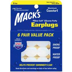 Pillow Soft Silicone Putty Ear Plugs 6-pack