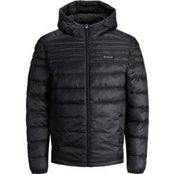 Jack & Jones Hooded Nylon Puffer Jacket - Black/Black